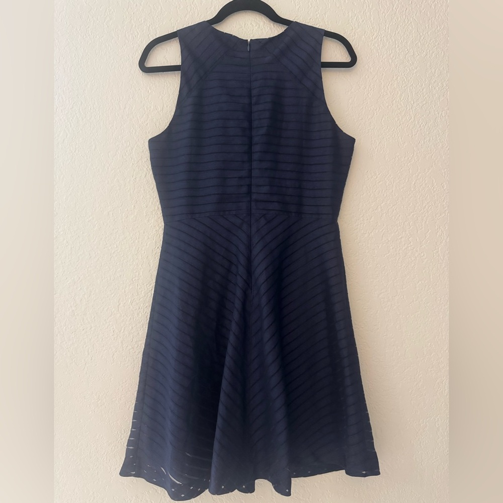 Navy Subtle Striped Fit-and-Flare Sleeveless Dress - Classic Everyday Style - Picture 7 of 12